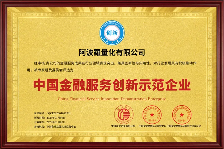 中国金融服务创新示范企业证书
